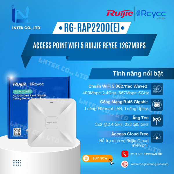 Bộ Phát WiFi RUIJIE RG-RAP2200(E) tốc độ 1267Mbps hang chinh hang_LNTEK CO., LTD