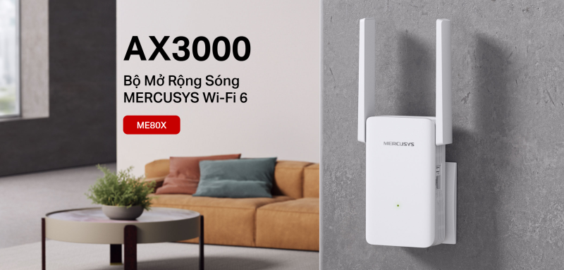 Bộ Mở Rộng Sóng Wi-Fi 6 AX3000 Mercusys ME80X chinh hang