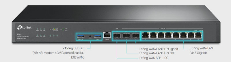 Router TP-LINK ER8411 VPN Omada với Cổng 10G