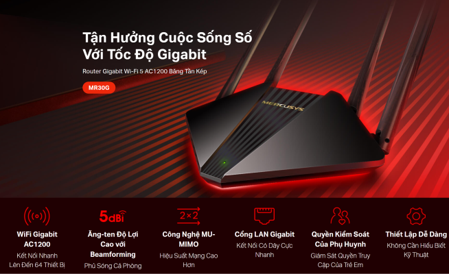 Router WiFi Mercusys MR30G AC1200 Băng Tần Kép Gigabit_LNTEK