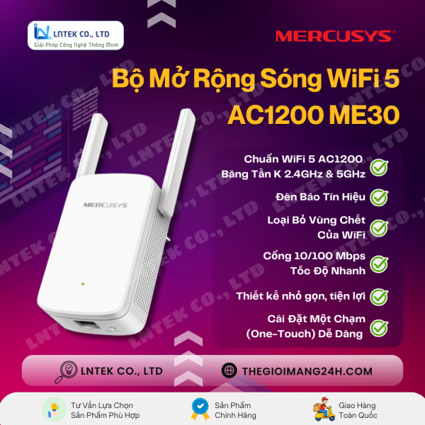 Bộ Mở Rộng Sóng WiFi 5 Mercusys ME30 AC1200 Băng Tần Kép_CÔNG NGHỆ LNTEK