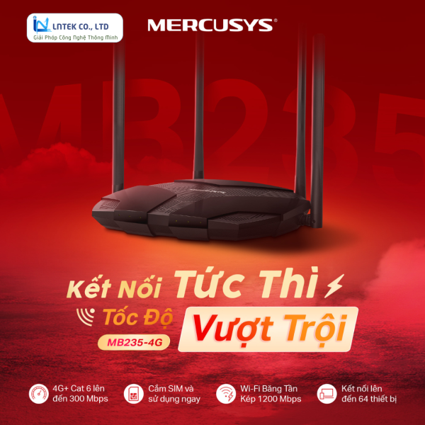 Router WiFi Mercusys MB235-4G AC1200 Gigabit Băng Tần Kép Hỗ Trợ 4G+ Cat6_LNTEK CO., LTD