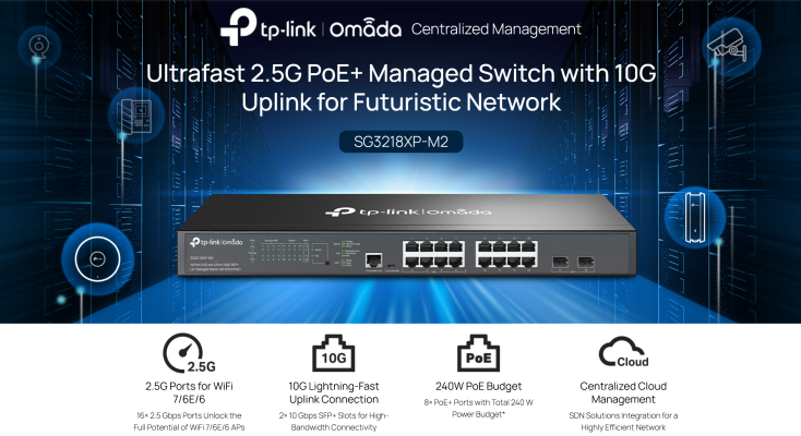 Switch PoE 2.5G TP-Link SG3218XP-M2 Managed L2+ Omada_LNTEK