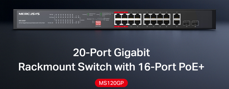 Switch Rackmount Gigabit 20 Cổng với 16 Cổng PoE+ Mercusys MS120GP
