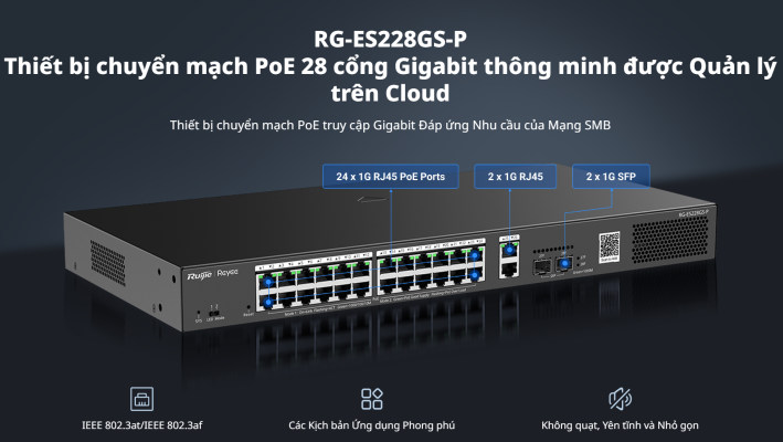 Switch Reyee Ruijie RG-ES228GS-P 24 Cổng PoE+ 370W_LNTEK