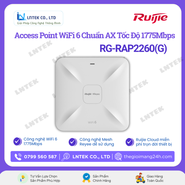 Bộ phát WiFi 6 Ruijie RG-RAP2260(G) Chuẩn AX tốc độ 1775Mbps_LNTEK CO., LTD