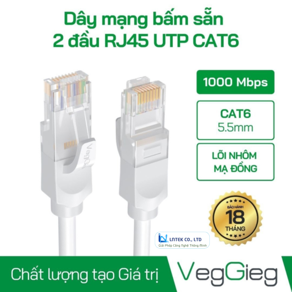 Cáp dữ liệu mạng cat6 bấm sẵn 2 đầu 15m VegGieg V-E642_LNTEK
