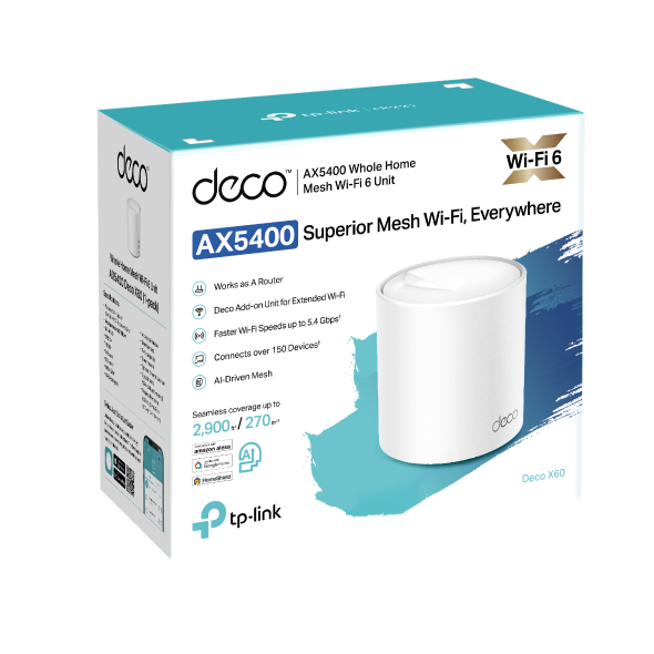 Bộ Phát Wifi 6 TP-Link Deco X60 (1-Pack) Dual-Band AX5400, AI-Driven Mesh_LNTEK. Bộ Phát Wifi 6 TP-Link Deco X60 (1-Pack) Dual-Band AX5400, AI-Driven Mesh_LNTEK.