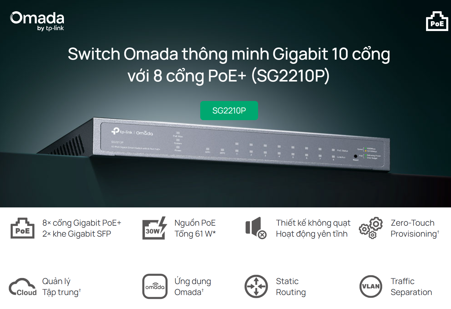 Switch TP-Link SG2210P Omada 10-Port Gigabit Smart Switch with 8-Port PoE+. Switch TP-Link SG2210P Omada 10-Port Gigabit Smart Switch with 8-Port PoE+.