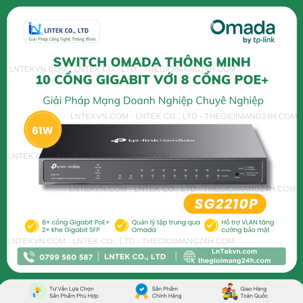 Switch TP-Link SG2210P Omada 10-Port Gigabit Smart Switch with 8-Port PoE+_LNTEK TECHNOLOGY.